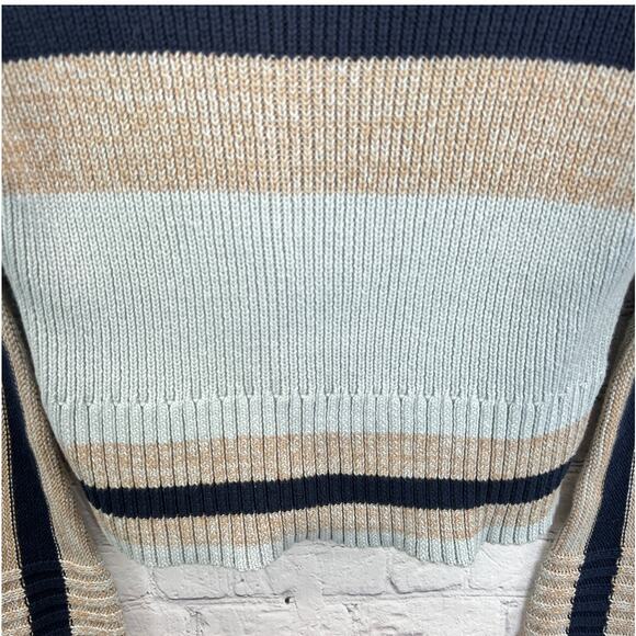 Skylar + Madison Turtleneck Sweater Blue Women S Fringe Bell Sleeve Stripes Knit - Picture 9 of 12